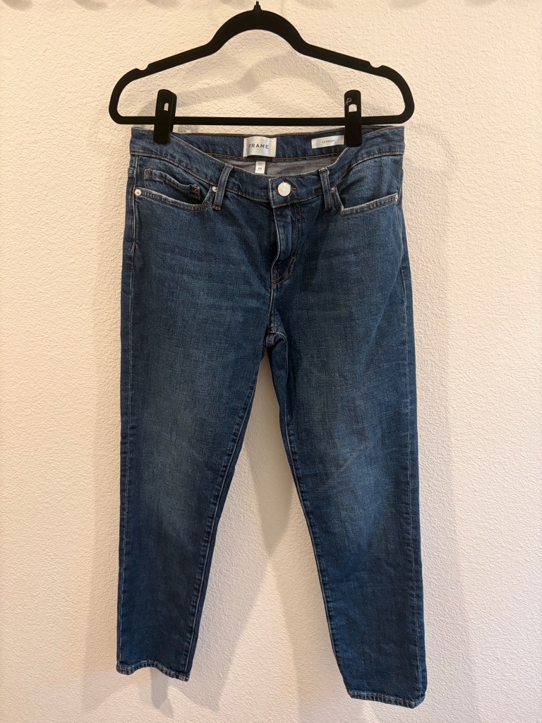 Frame Denim Cropped Ankle Slim Jeans In Medium Blue Wash